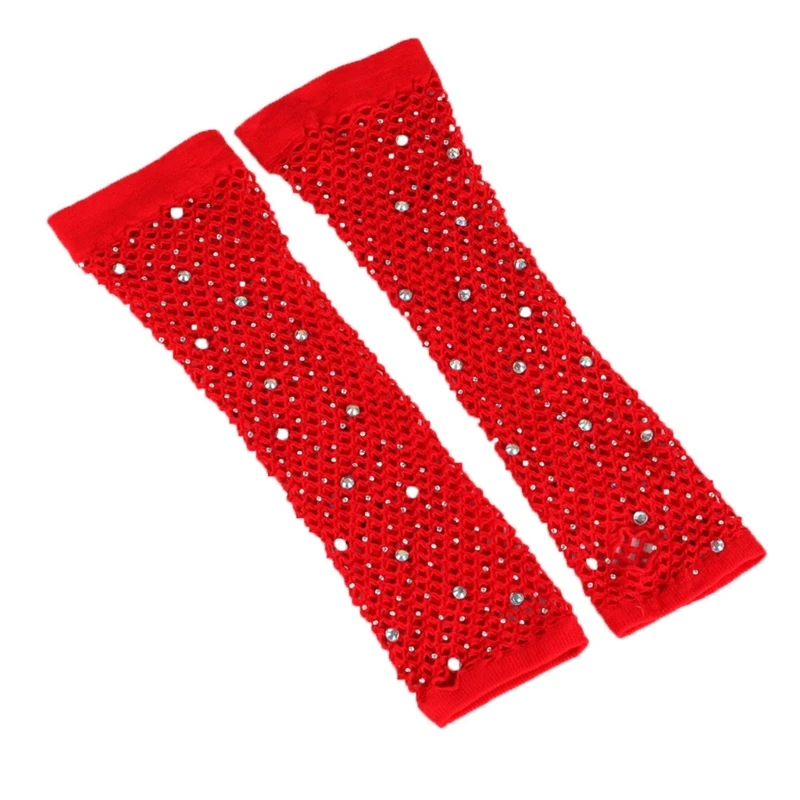 Blingbling Fishnet Gloves Concert Livehouse Party Costume Accessories Hollow Fishnet Gloves for Women and Girls fishnet gloves