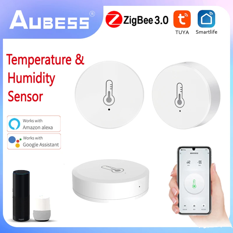 

Датчик температуры и влажности ZigBee 3,0 Tuya, работает с Alexa Google Home, умный контроль времени и температуры для умного дома