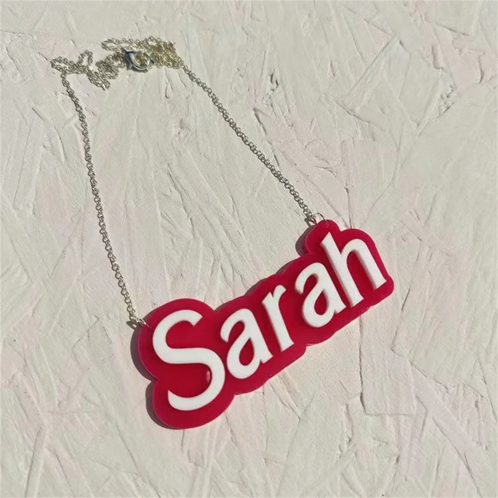 

Personalized Name Custom Necklace Barbie Pink Nameplate Necklace Stainless Steel Chain Gifts for Children for Girls