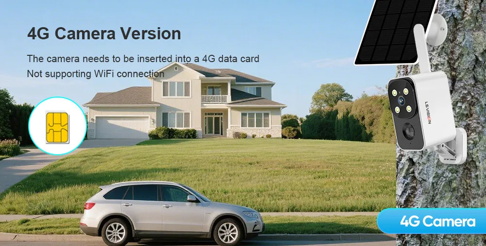 4G/WiFi Solar Security Battery Camera 2K Wireless Outdoor Battery Powered Cam Co