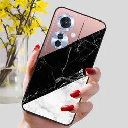 Black Marble Print Silicone Phone Cover - Fashionable Protective Shell and Soft TPU Case for OPPO Reno 11F (R03.CH.1)