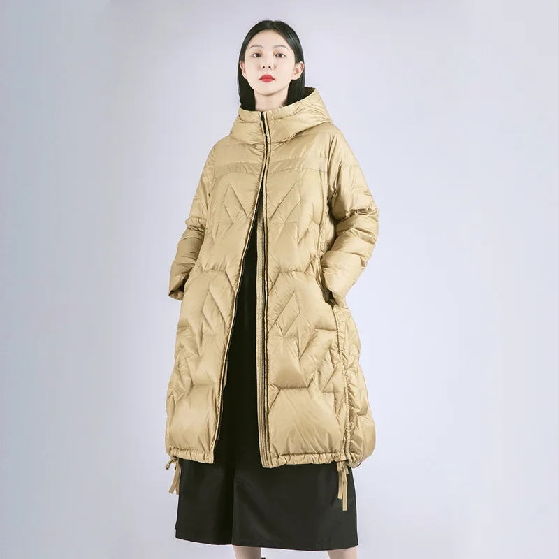 

2022 New Large Size Loose Down Jacket Women's Long Thick White Duck Down Jacket Fashion Casual Warm Drawstring Jacket Women
