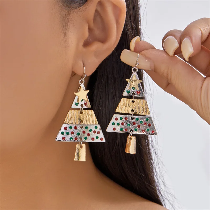 Elegant Christmas Tree Design Long Pendant Drop Earrings for Women Exquisite Dangle Earring Christmas Decoration Jewelry Gifts
