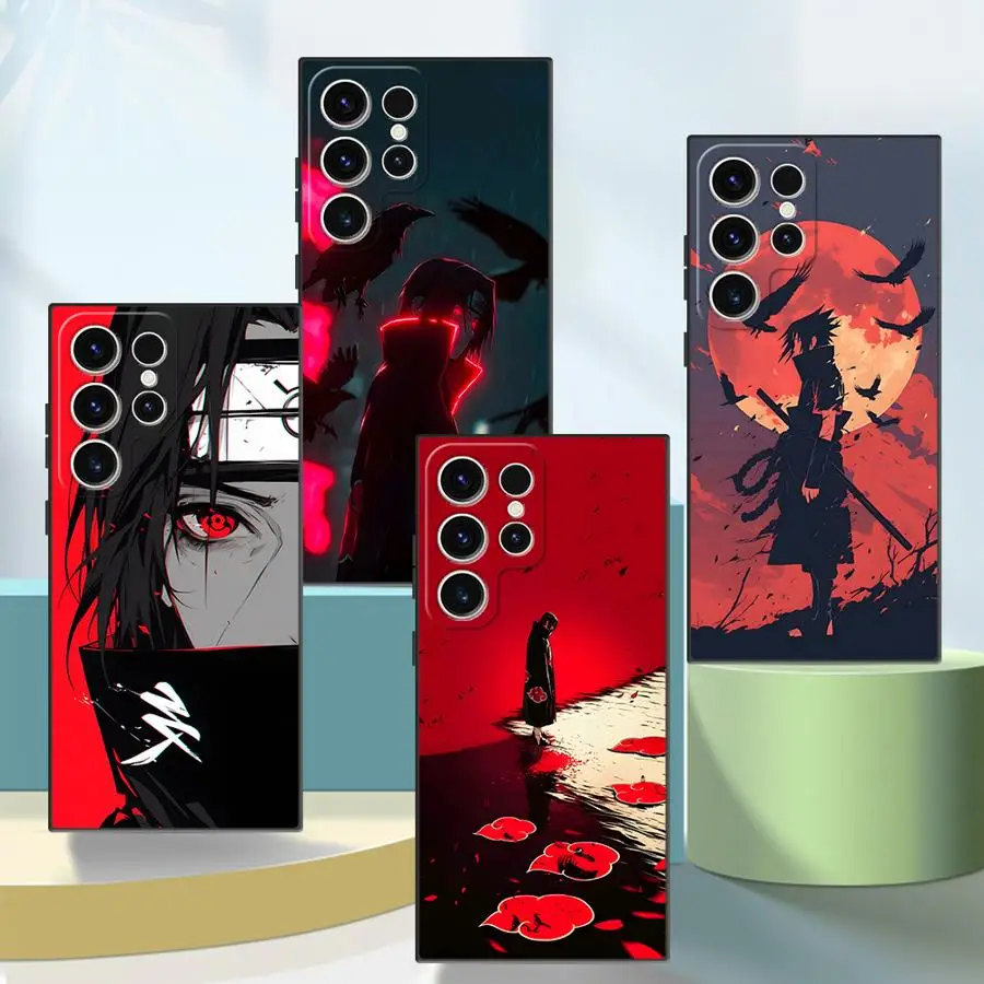 Black Soft Phone Cover Case with Handsome Red Uchiha Itachi Design