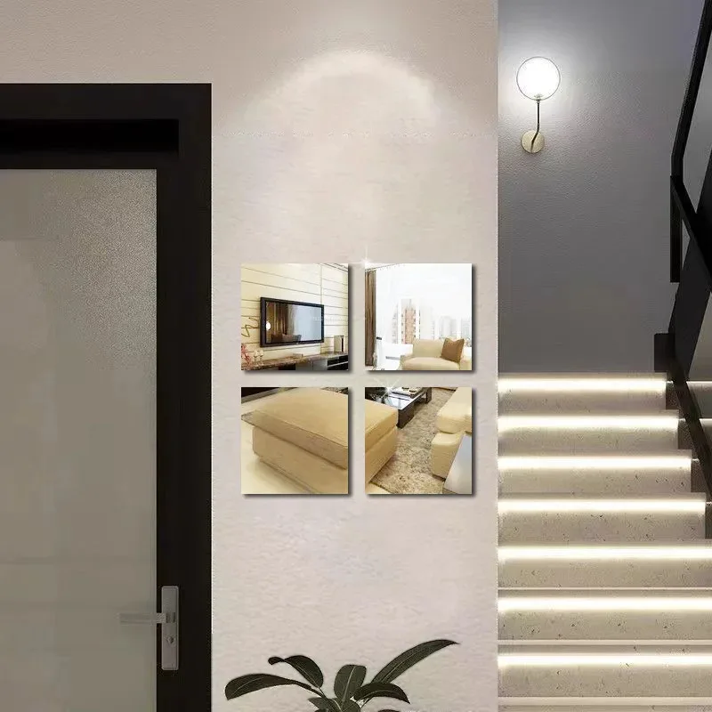 Mirror Wall Sticker 3D Self-adhesive 4 Pieces 20/30 cm for DIY Home Office Bedroom Decoration