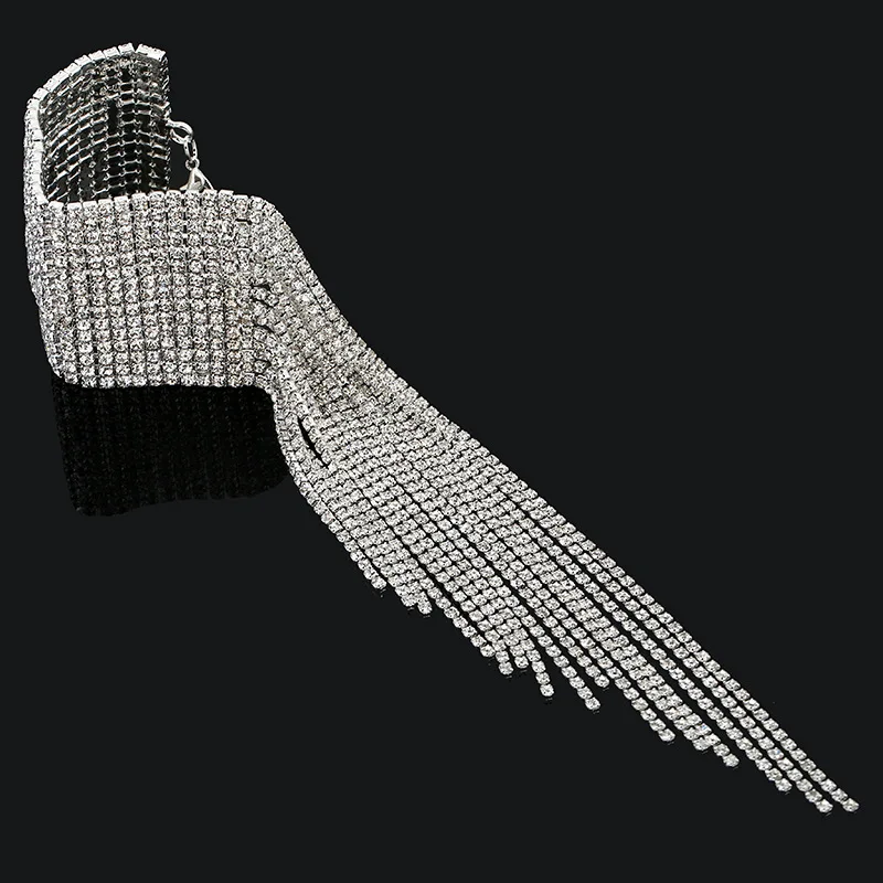 

Large Rhinestone Cuff Bracelet for Women Girls Sparkly Shine Elegant Fringed Design Stage Party Wrist Jewelry
