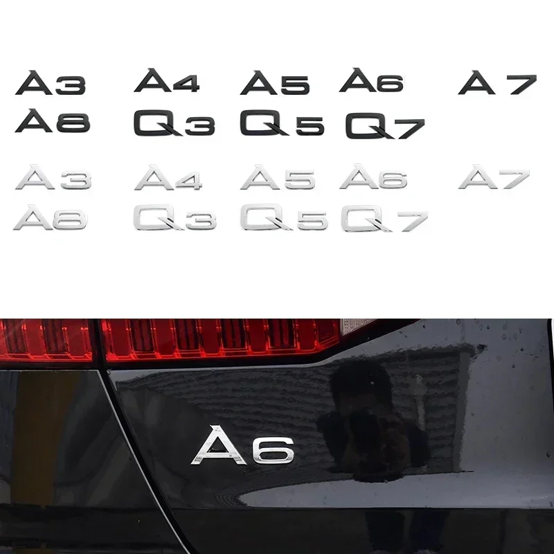 3D litery cyfry emblemat dla Audi A3 A4 A5 A6 A7 A8 Q2 Q3 Q5 Q7 klapa bagażnika samochodowego plakietka znamionowa naklejka z Logo chromowane czarny błyszczący