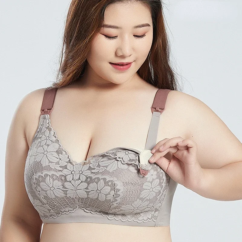 Plus Size Lace Trim Breastfeeding Bra Wirefree Soft Maternity Women Underwear Big Size Nursing Bra 3