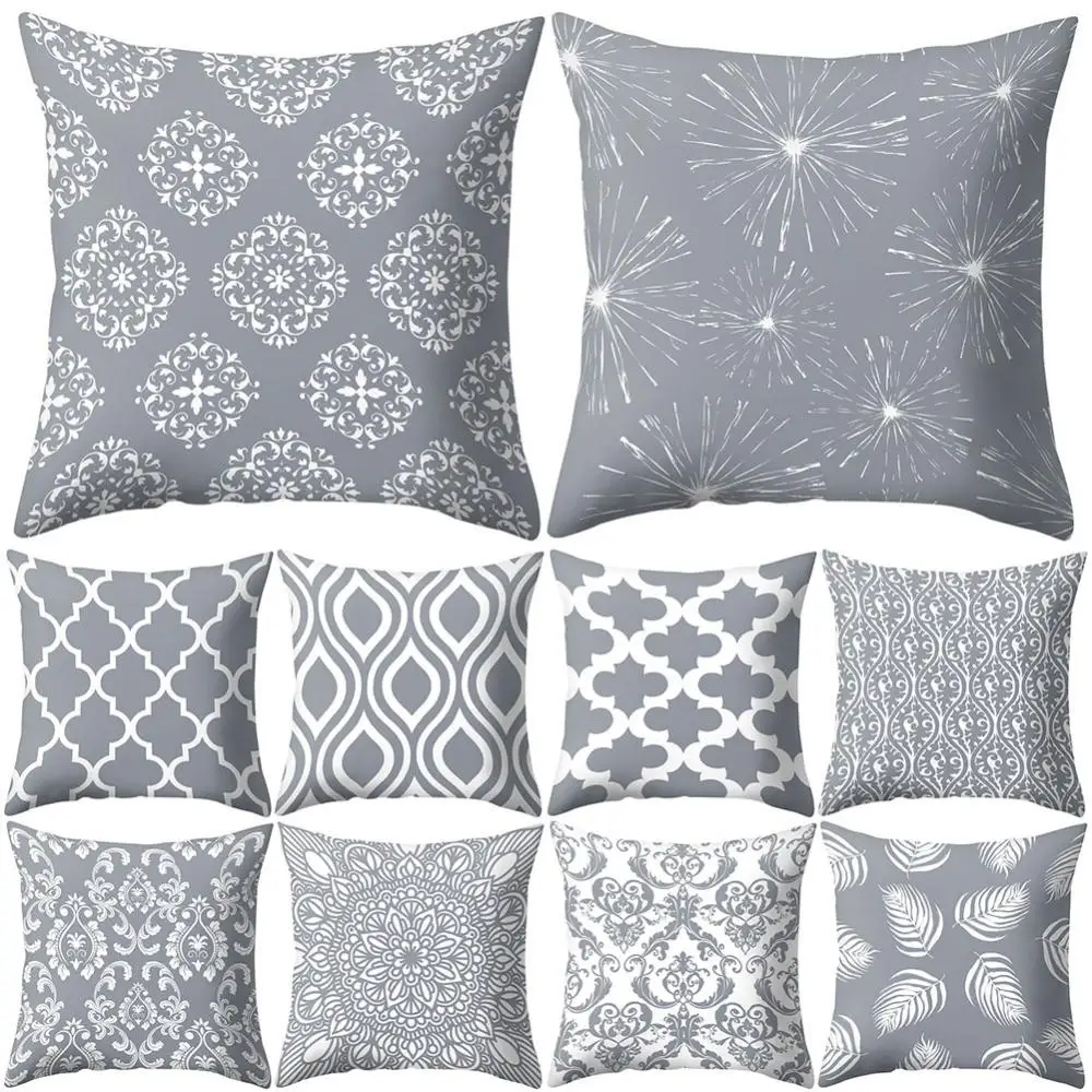 Cushion Cover Case Square Geometric Gray Throw Pillow Protector Bedding Articles