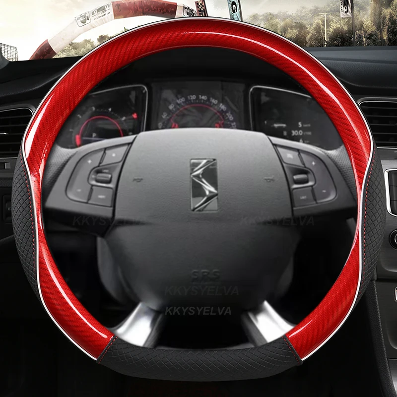 For Citroen Ds3 Ds4 Ds5 Ds5 Ds 5Ls Ds6 Ds7 Ds9 Car Steering Wheel Cover Carbon Fiber Leather D Shape 38Cm Auto Accessories