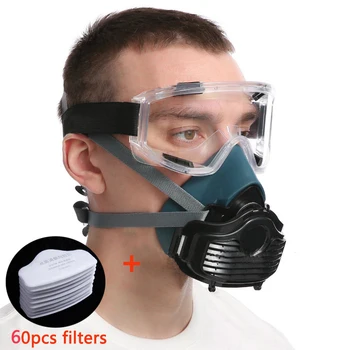 Dust-Proof Half-Face Mask Respirator With Protective Glasses Dust Filter Particulate Filter Cotton Suitable For Spray Painting 1