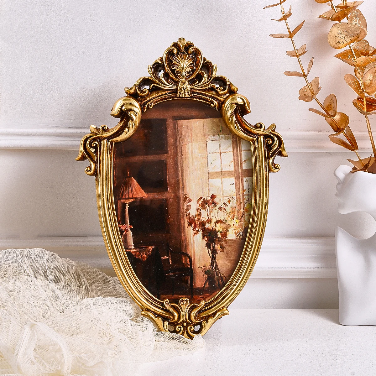 1PC, European classical lace-patterned decorative photo frame, placed on the desktop, suitable for home decoration photos