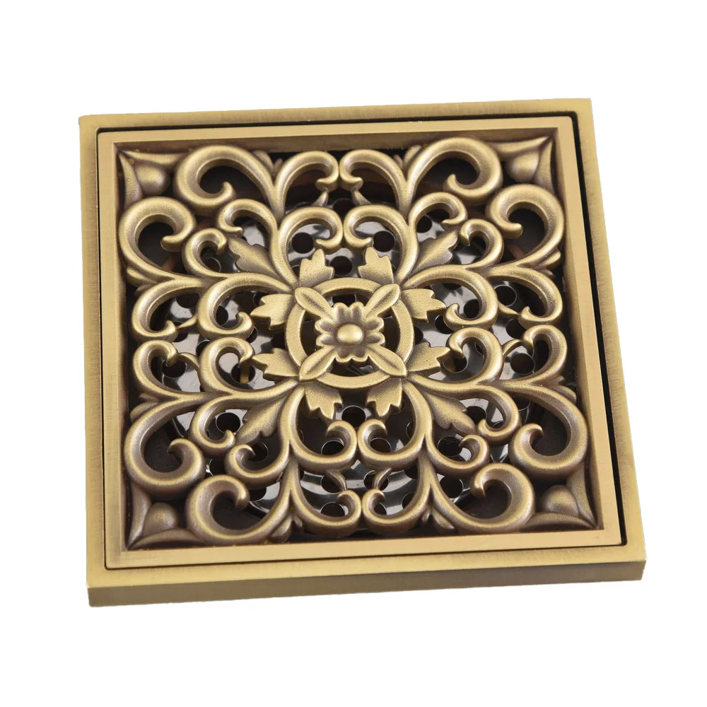 Antique Brass square bathroom floor drain Euro shower drain Strainer Cover Grate Waste Lhr123 images - 6