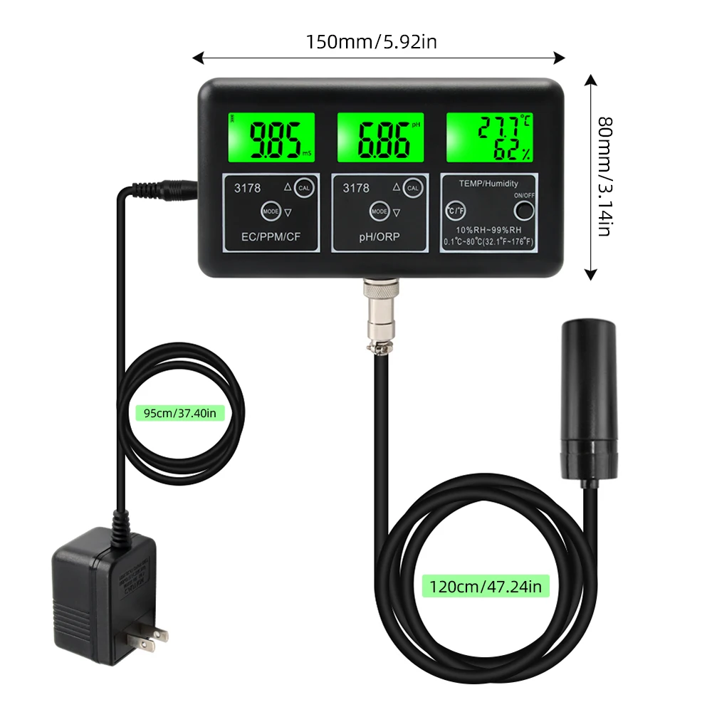 7 in 1 PH Meter for Water Digital Water Quality Tester EC/TDS/PH/CF/ORP/Temperature/Humidity Meter with RS485 Communication Modu
