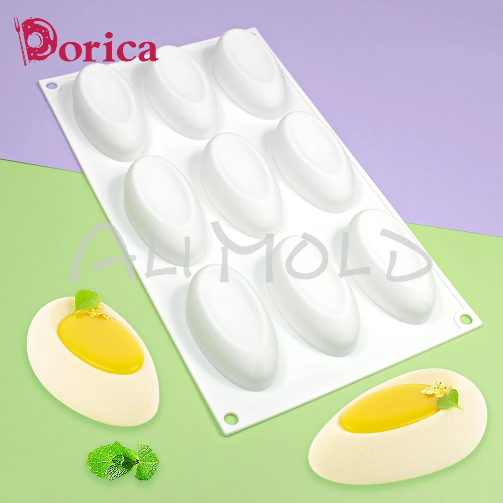 

Dorica 9 Cavity Oval Egg Mousse Mold Chocolate Pudding Pastry Baking Mould Cake Decorating Tools Kitchen Bakeware Accessories