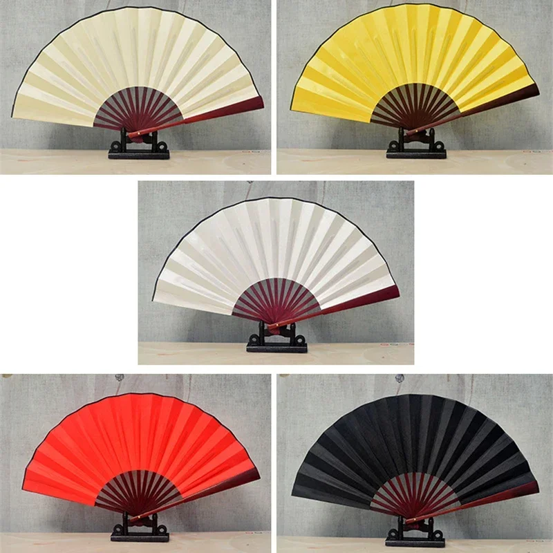 Silk Cloth Blank Chinese Folding Fan Wooden Bamboo Antiquity Folding Fan For Calligraphy Painting Home Decor 10.6 Inch/13 Inch