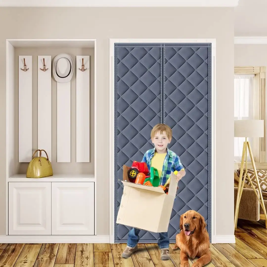 Tenda Termica Magnetica Per Porte 90x210 Cm, Isolante Antivento E Antigraffio, Chiusura Automatica, Adatta Per Camera E Cucina - Grigio