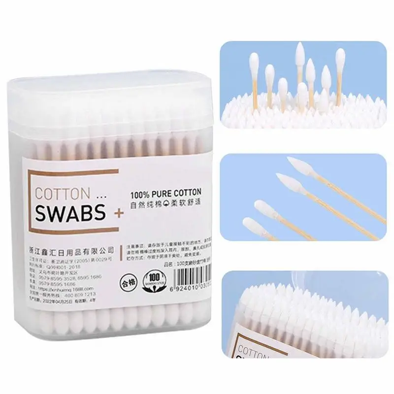 100/200PCS/box Double Head Cotton Swabs Women Makeup Cleaning Cotton Swab Wooden Sticks Nose Ears Cleaning Tools 100pcs double head cotton swab wooden sticks cotton swab microbrush disposable cotton buds for beauty makeup nose ears cleaning