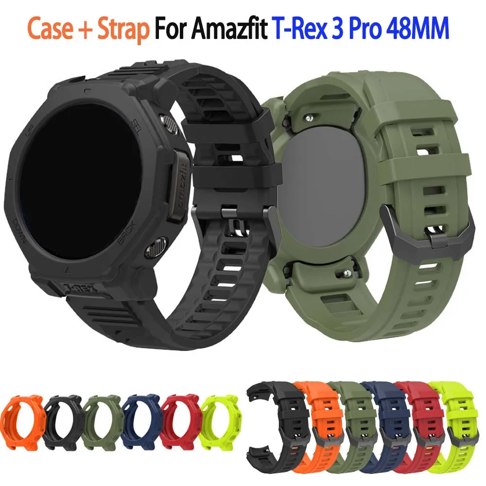 Amazfit T-Rex3 Pro 48MM용 실리콘 케이스 + 밴드 Amazfit T-Rex 3Pro 48MM 베젤 프레임용 스트랩 커버 보호 케이스