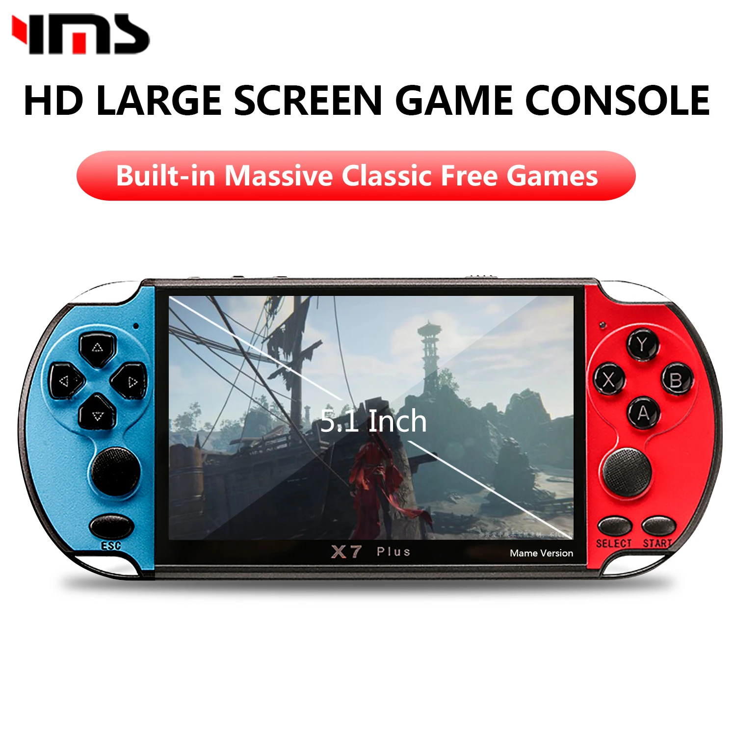 X7/X12 PLUS Handheld Game Console 4.3/5.1/7.1 Inch HD Screen Handheld Portable Video Player Built-in 10,000 Classic Free Games 