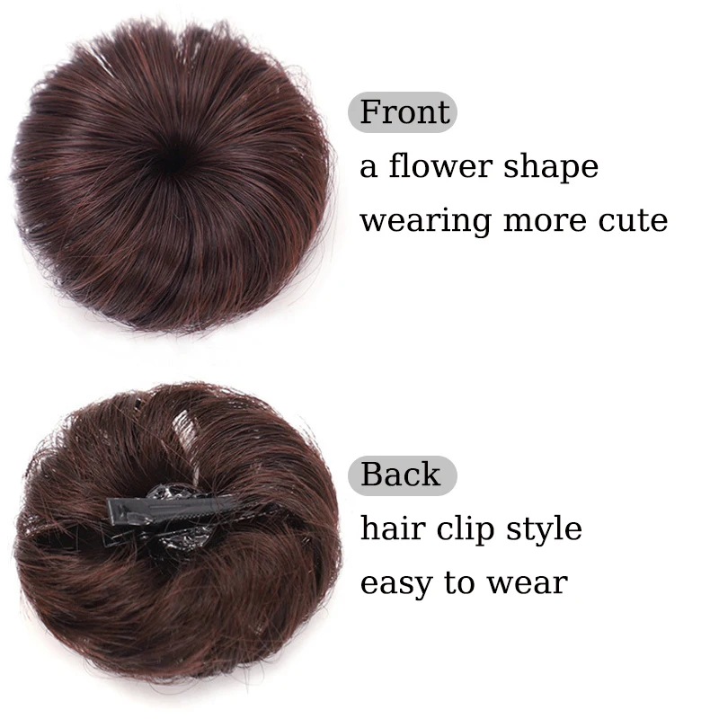 2Pcs Hair Bun Extensions Donut Chignon Hair Wig Synthetic Black Brown Wig Hair Clips for Kids Daily Use Children's Hairpieces