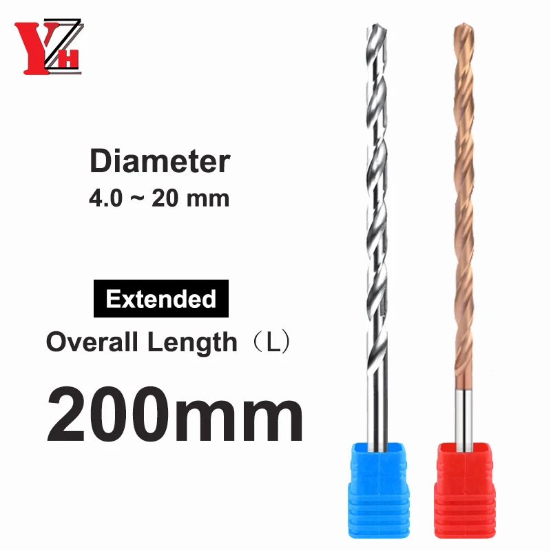 YZH Carbide Twist Drill Total Length 200mm Solid Tungsten Bits HRC50/55 CNC Straight Handle Drilling Hole For Metal Iron Steel yzh carbide twist drill total length 150mm solid tungsten bits hrc50 cnc straight handle drilling hole for metal iron steel