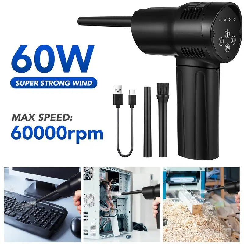 60w Computer Dust Blower Compressed Wireless Air Duster USB Rechargeable For Computer Laptop Keyboard Camera Cleaning