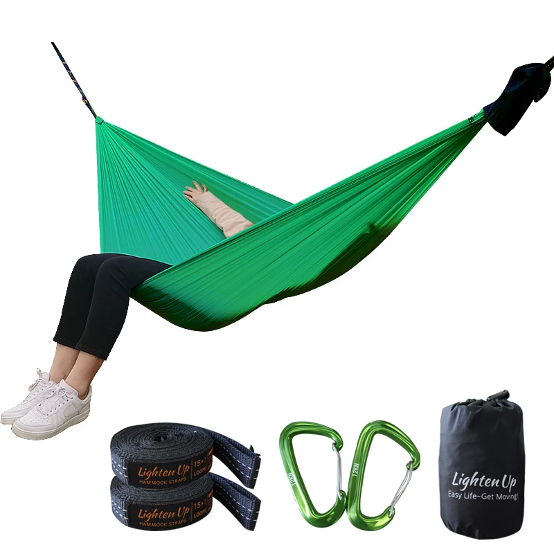 

New Single Person Portable Outdoor Camping Hammock With Nylon Solid Color Hammock High Strength Parachute Fabric Hanging Bed