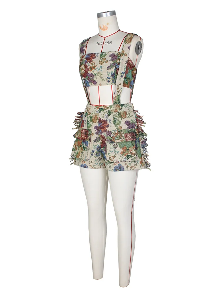 Wmstar 2 Piece Set Women Summer Sleeveless Off Shoulder Tassel Crop Top Shorts Sets Casual Tracksuit Wholesale Dropshipping 2024