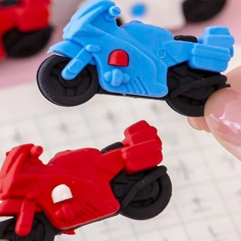 Pencil Eraser Retractable Eraser Kneadable Eraser Biscuit Eraser Plasticine Eraser 3 Pieces/lot Creative Cartoon Motorcycle Shape Eraser Cute Student Stationery Christmas Prize Reward Kawaii Eraser