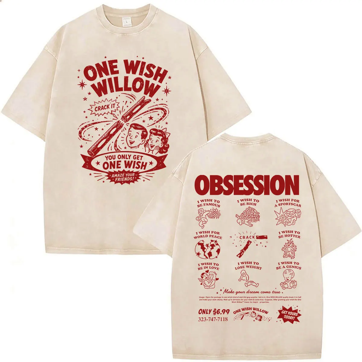 Movie Obsession One Wish Willow 빈티지 워시 티셔츠 남성 여성 의류 고딕 캐주얼 오버 사이즈 반소매 O 넥 티셔츠