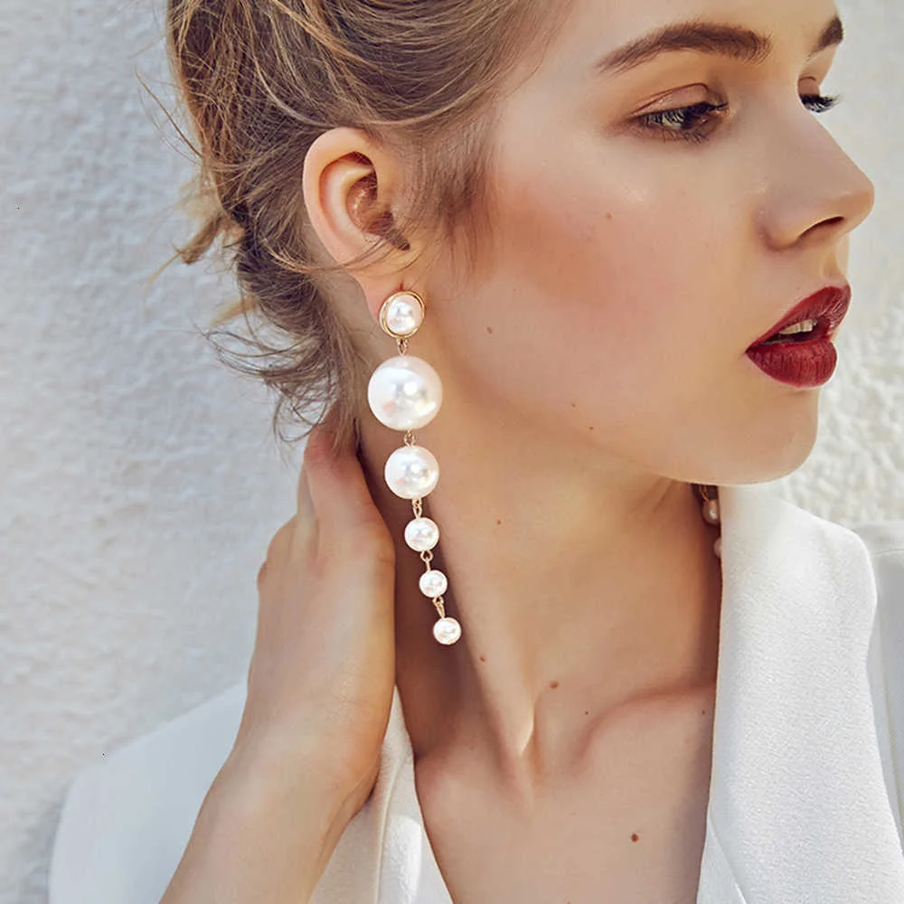 Meyfflin Lange Simulierte Perlenohrringe für Frauen Brinco Statement Fashion Dangle Drop Ohrringe Boucle d'oreille Hochzeitsschmuck – Detail 5