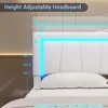 California King Bed Frame with 4 Storage Drawers Underneath, Upholstered Platform Bed with Artificial Leather Headboard 2