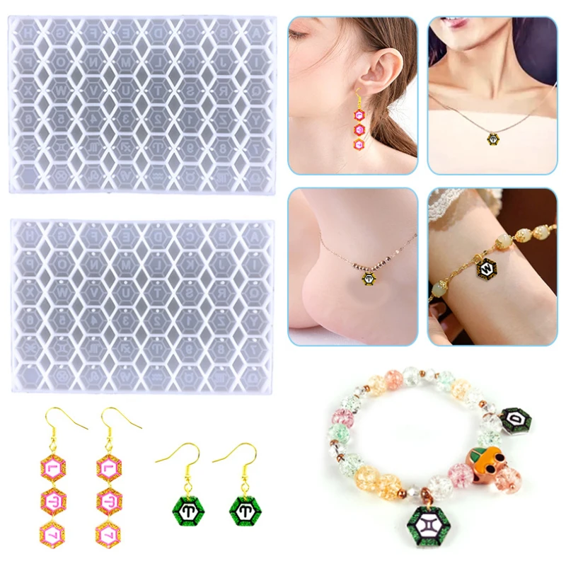 Hexagonal Earrings/ear StudsUV Resin Mold Constellation Letter Pattern Jewelry Necklace Bracelet Epoxy Resin Mold Craft Tools