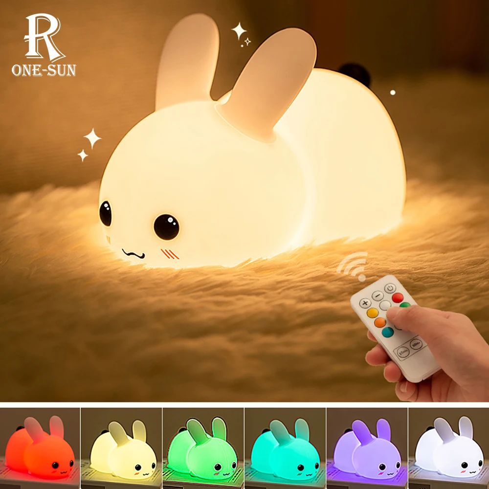 

LED NightLights Silicone Rabbit Night Light with Remote Control Charging Colorful Atmosphere Lamp for Children Kids Holiday Gift
