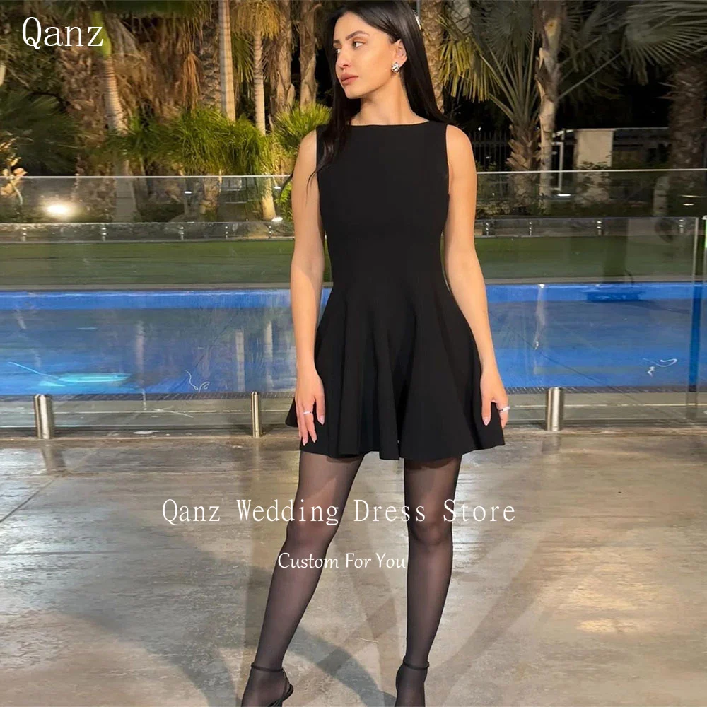 

Qanz Simple Robe De Soirée Luxe élégante Dubai Black Beach Short Prom Dresses Scoop Neck Vestidos Para Eventos Especiales 2024