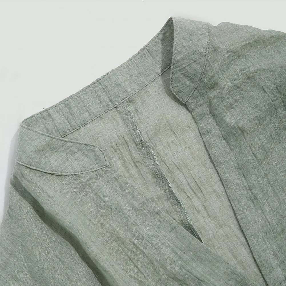 

Simple Men Shirt Skin-friendly All-match Breathable Men Solid Color Linen Blouse Summer Shirt Chic