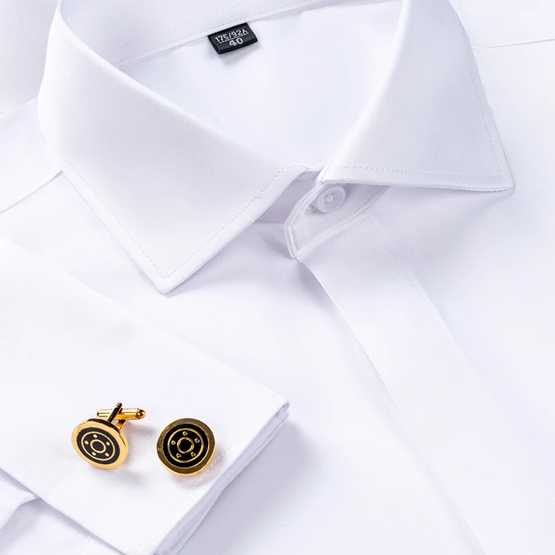 قميص رجالي بأزرار أكمام فرنسية بأكمام طويلة وأزرار...