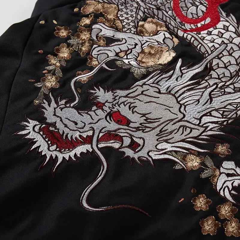 2024 Autumn New Dragon Year Buckle Machine Embroidery Coat Jacket Men's Top Black Jacket Cartoon Embroidery Retro Cool Jaquetas