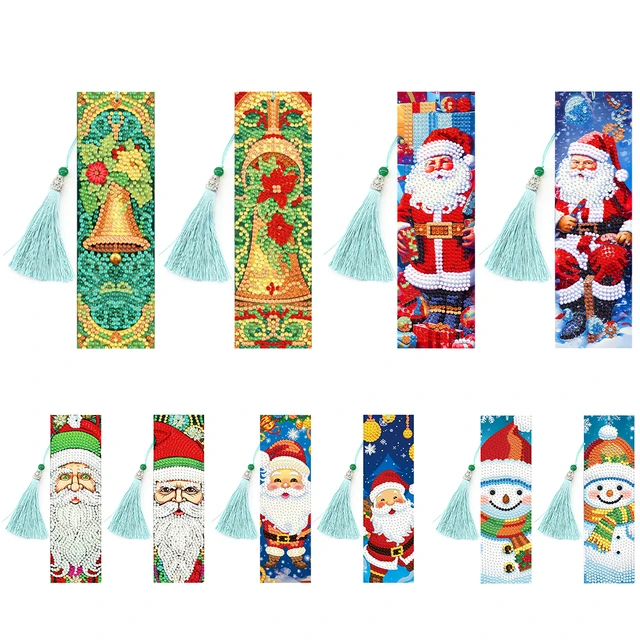 2PCS Diamond Painting Bookmarks Santa Special Shape Crystal Painting  Bookmark Snowman Christmas for Adults Kids Crafts Supplies