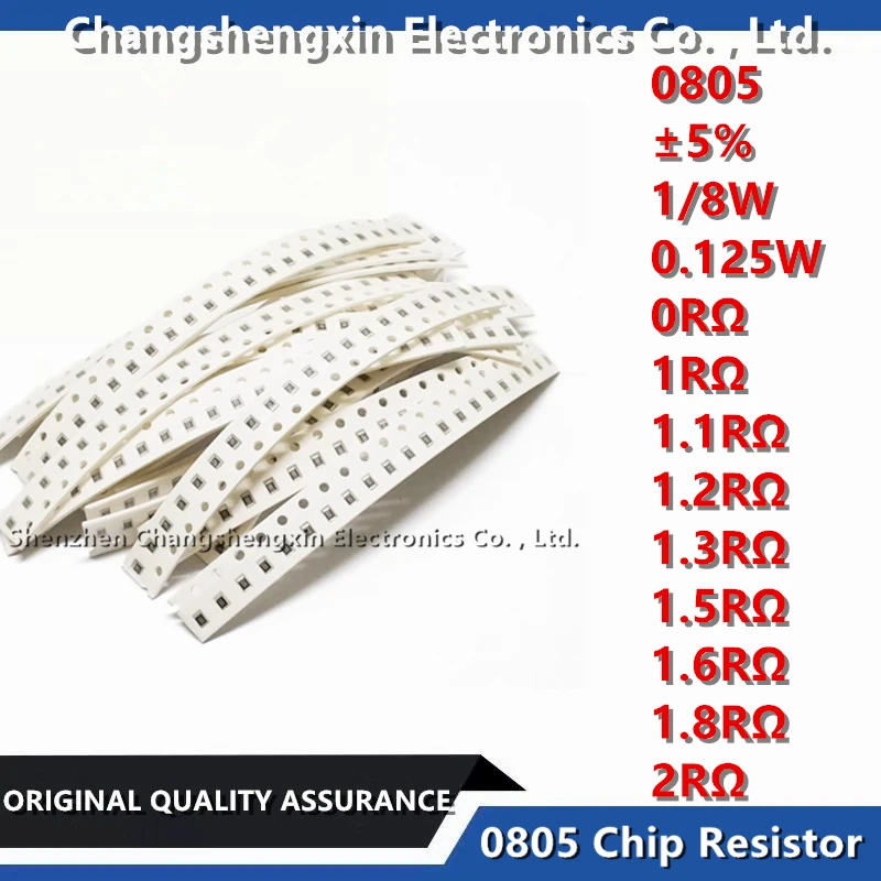 

100PCS 0805 SMT Chip Resistor Tolerance ±5% 1/8W 0.125W Resistance 0RΩ 1RΩ 1.1RΩ 1.2RΩ 1.3RΩ 1.5RΩ 1.6RΩ 1.8RΩ 2RΩ Ohm