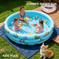 Piscine gonflable ronde arc-en-ciel 3 couleurs, design à 3 couches de chambre à air, portable, pour jardin extérieur, jeux aquatiques pour enfants 2
