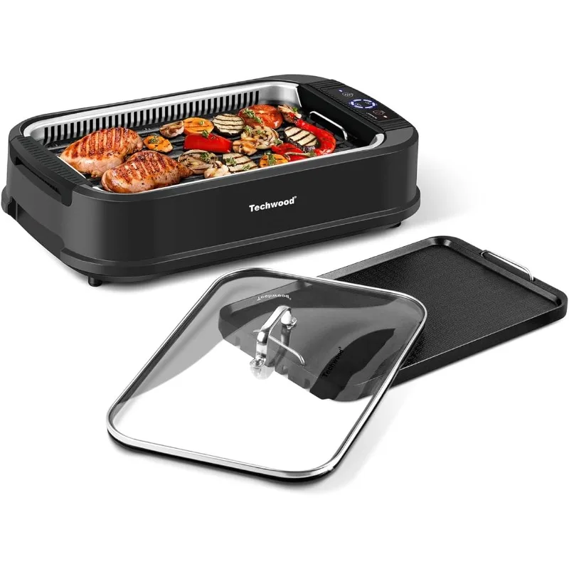 

Techwood 1500W Smokeless Electric Grill with 2 in1 Nonstick Grill/Griddle Plates, Portable Korean BBQ Grill with 6-Level Control