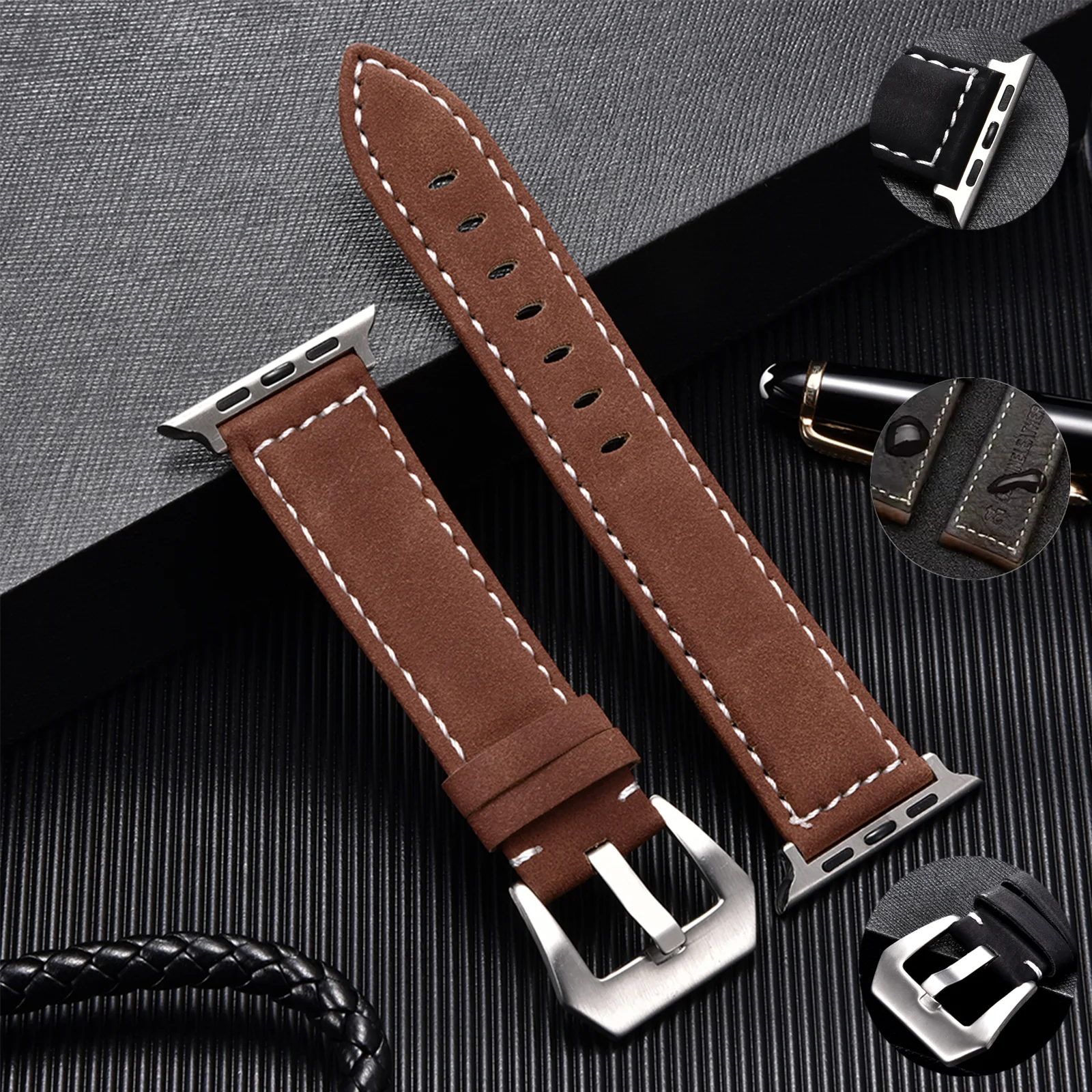 Premium Leather Strap for Apple Watch - High Quality Men's Band