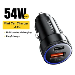 Essager 54W Ultra-Fast USB Car Charger with QC 3.0 and PD 3.0 Technology - 54W Black A TO C