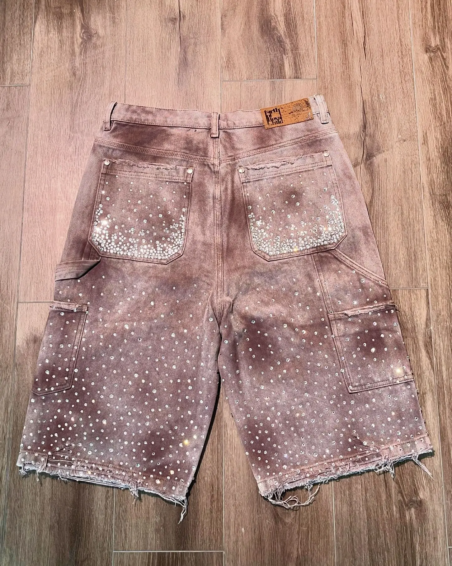 Streetwear Shorts Y2K Jeans Mens American Hip Hop Retro Rhinestones Sequins Baggy Denim Gym Shorts High Waist Casual men jeans denim pants denim shorts summer jeans shorts