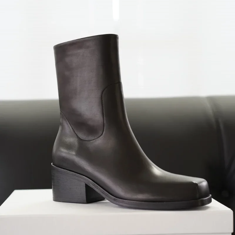 

Women's Boots Spring and Autumn Soft and Comfortable Minimalist Style Side Zipper Design Luxury black fur boots fluffy boots