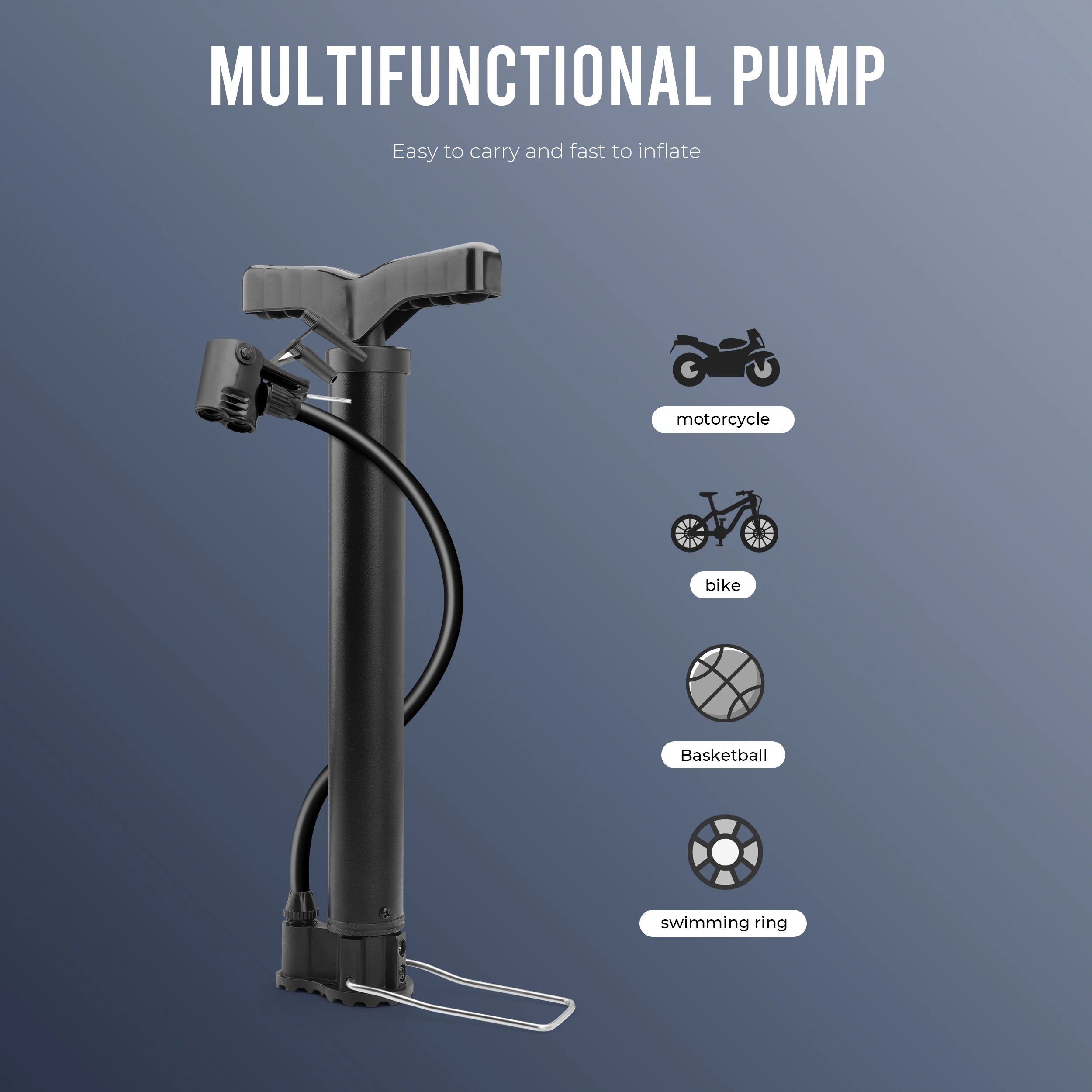 Bicycle Pump Portable Manual Air Max 120 PSI Bike Balloon Tire Inflator Schrader Valve Floor Cycling Accesories