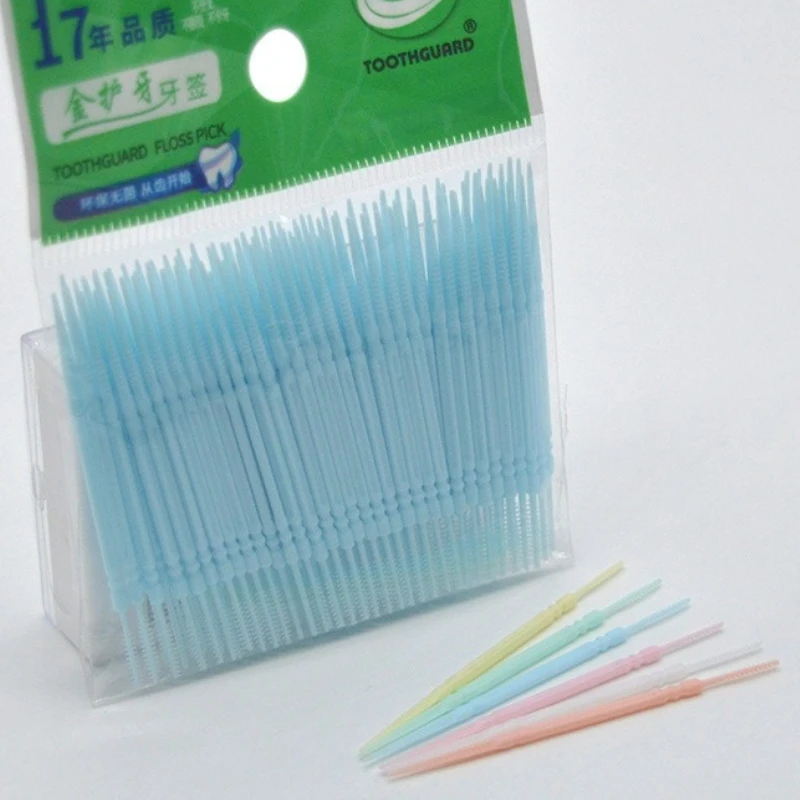 100 Pcs/bag Dental Floss Interdental Toothpick Brush Double Head Teeth Stick Dental Oral Care Plastic Eco-friendly Products