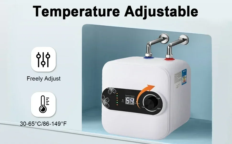 Mini nádržový elektrický ohřívač vody instalovaný v kompaktním prostoru